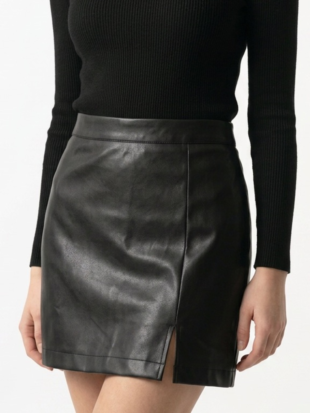 FATE | NEW Black Vegan Leather Mini Skirt with Front Slit Women’s Size Medium